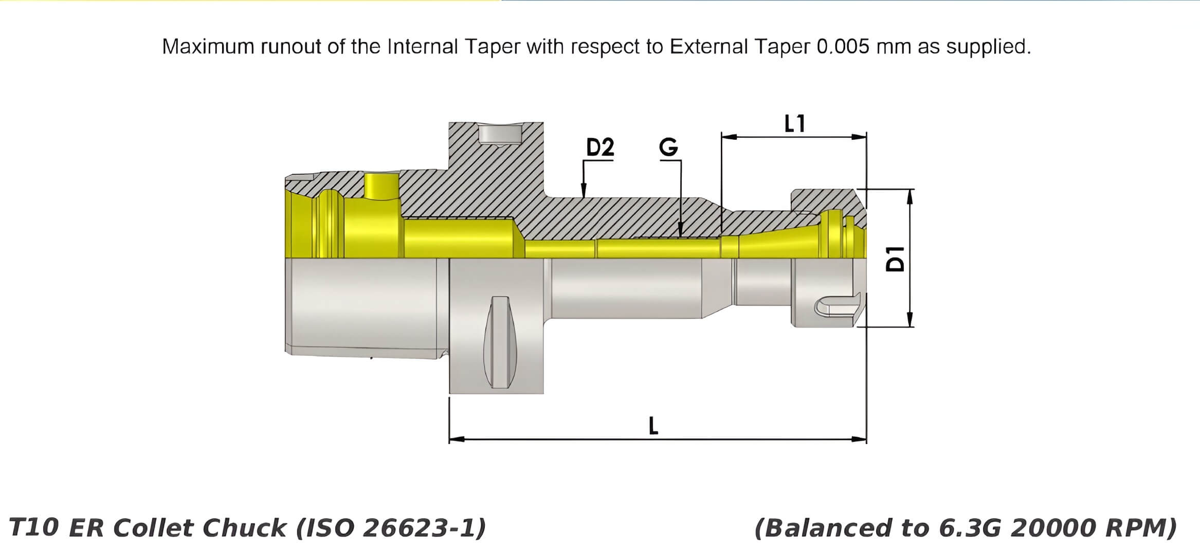 Polygonal Shank T10 ER32 100 ER Collet Holder (Balanced to G2.5 25000 RPM) (ISO 26623-1) (Compatible with Capto® Style C10)